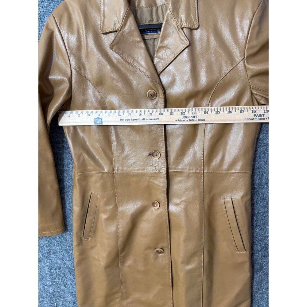 Specchio Italia Tan Leather Trench Coat Made in Italy Vera Pelle Mid Length L - Picture 13 of 13